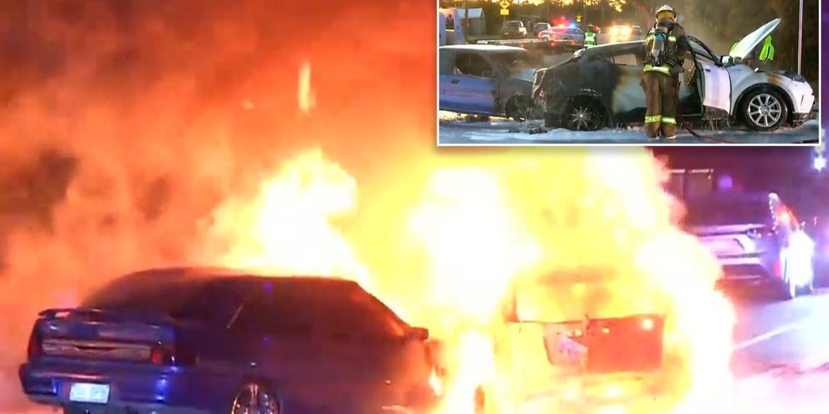 Miraculous Escape Person Rescued from Car Fire During Nighttime Emergency
